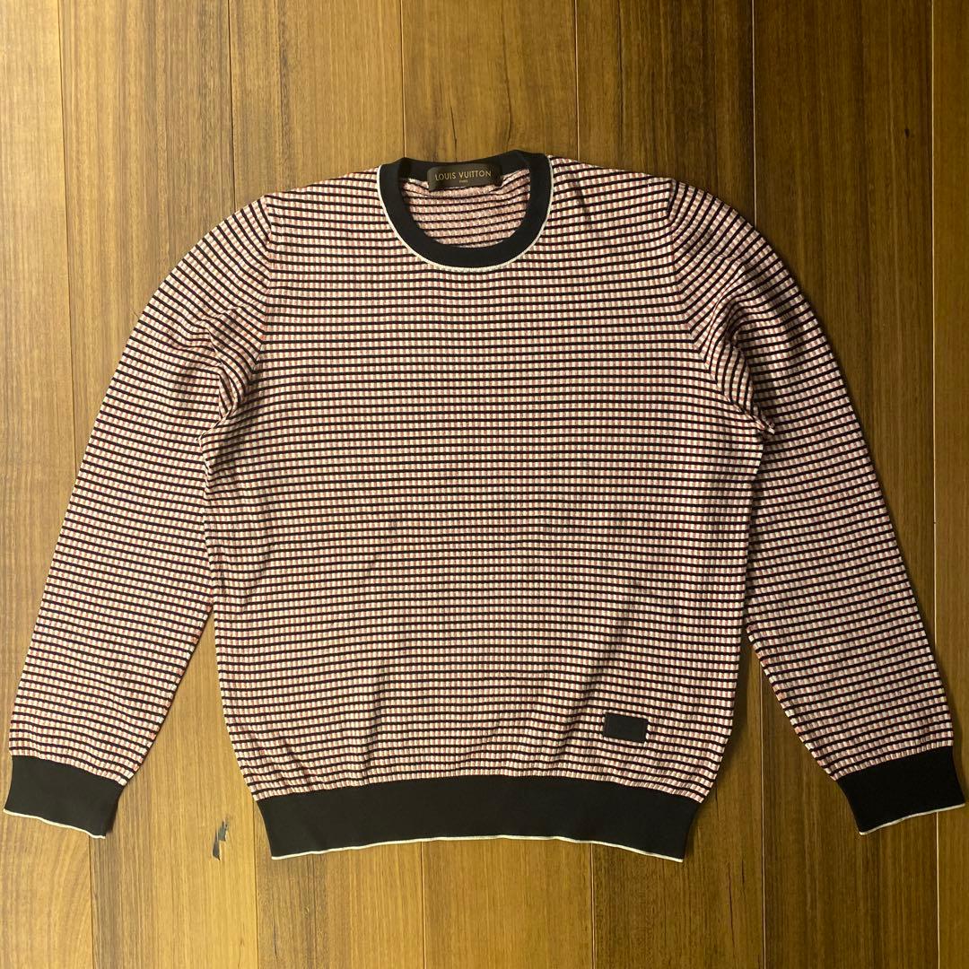 値下げ　VUITTON メンズ　ニット　セーター　L シルク　ボーダー　赤