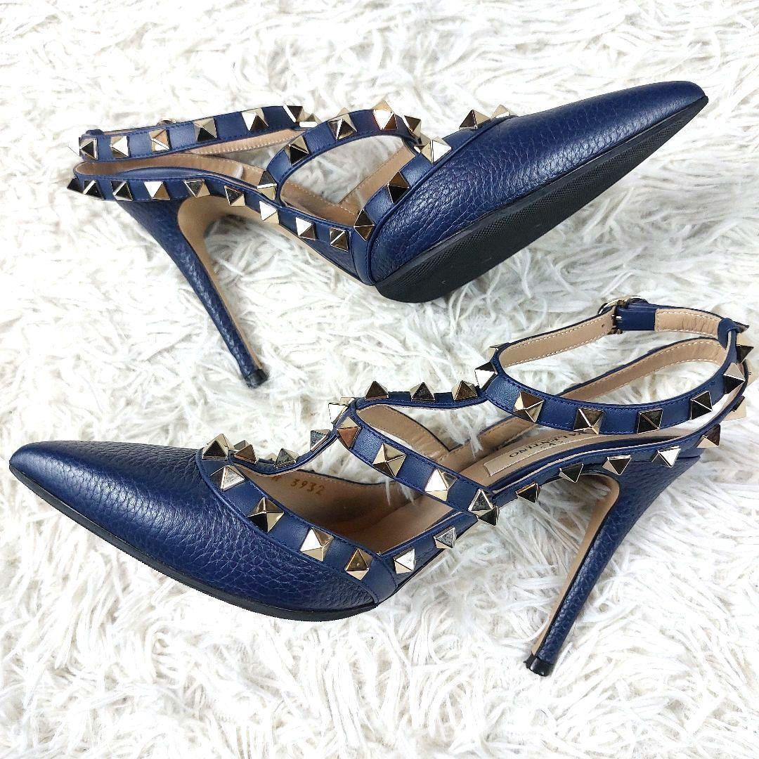 極美品 VALENTINO ガラヴァーニ ロックスタッズストラップレザーパンプス