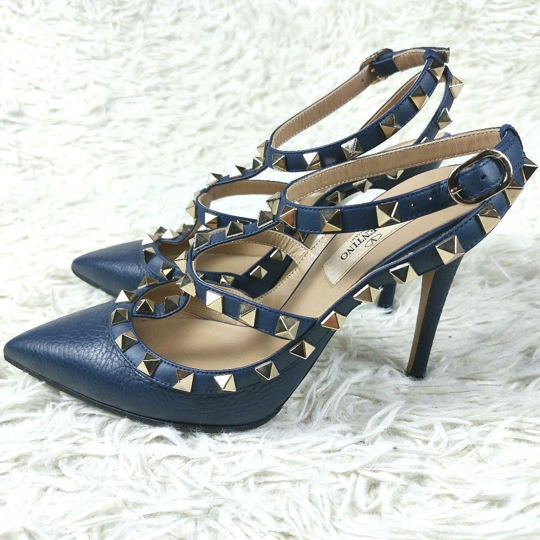 極美品 VALENTINO ガラヴァーニ ロックスタッズストラップレザーパンプス