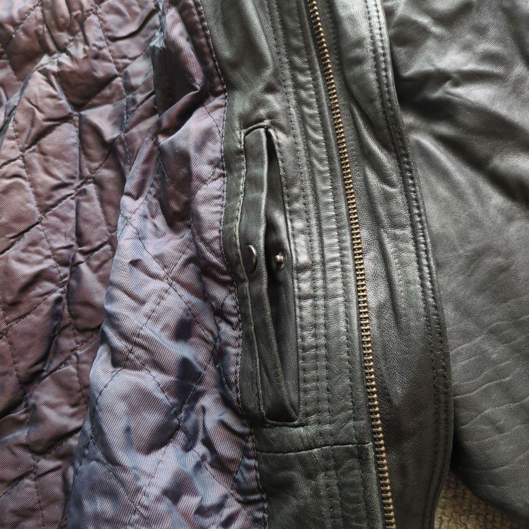 90s​本革羊革ラムレザーA2型襟付きフライトジャケットブルゾン黒Mゆるだぼ短丈