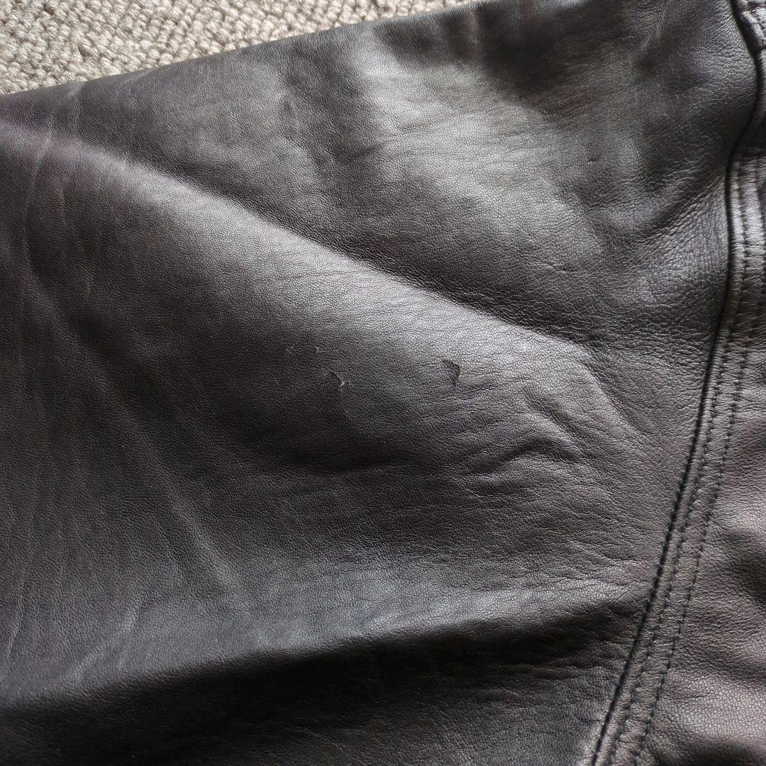 90s​本革羊革ラムレザーA2型襟付きフライトジャケットブルゾン黒Mゆるだぼ短丈