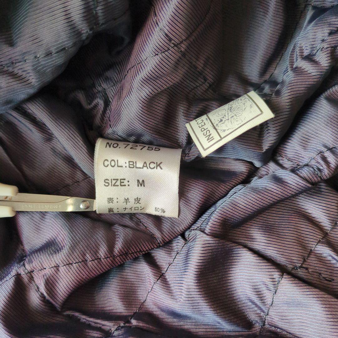 90s​本革羊革ラムレザーA2型襟付きフライトジャケットブルゾン黒Mゆるだぼ短丈