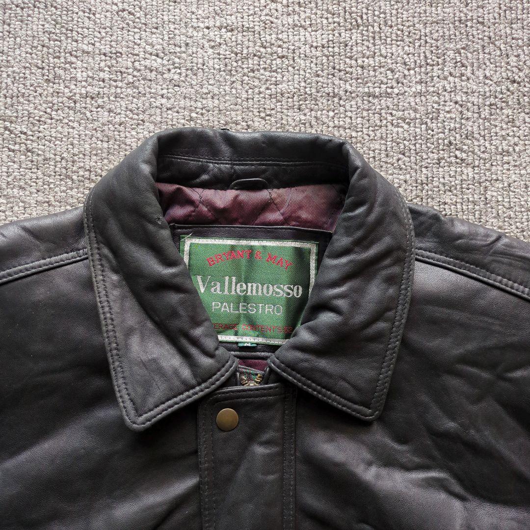 90s​本革羊革ラムレザーA2型襟付きフライトジャケットブルゾン黒Mゆるだぼ短丈