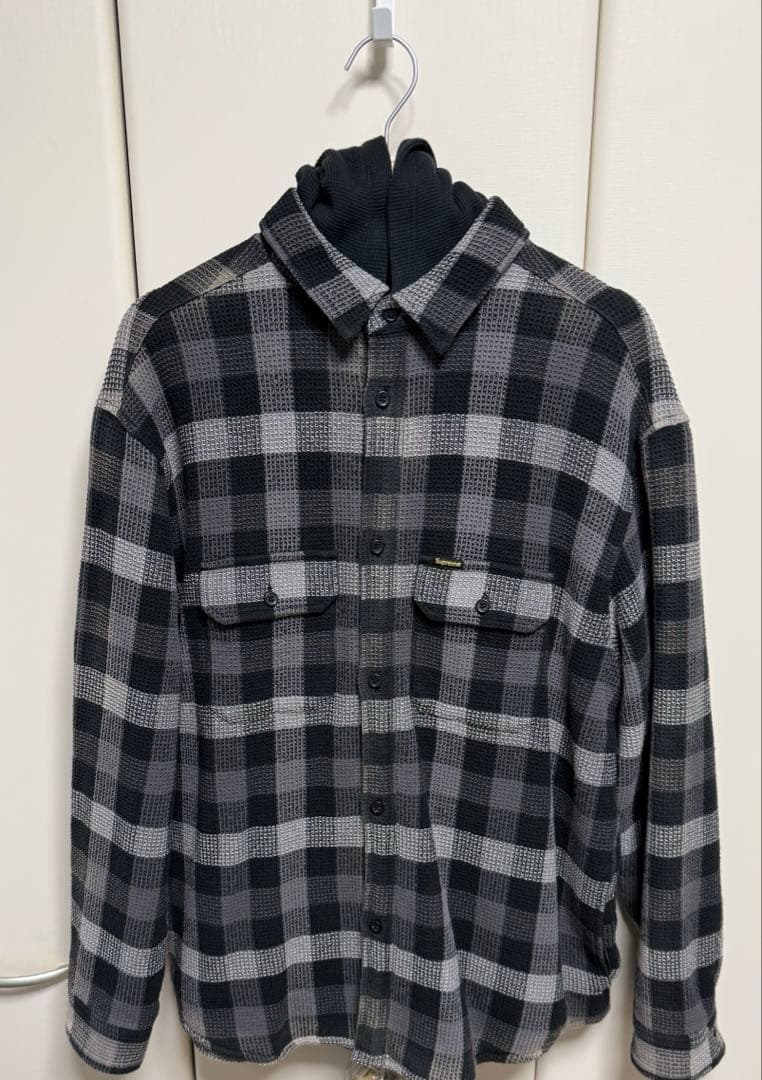 トップス Supreme Waffle Plaid Hooded Shirt
