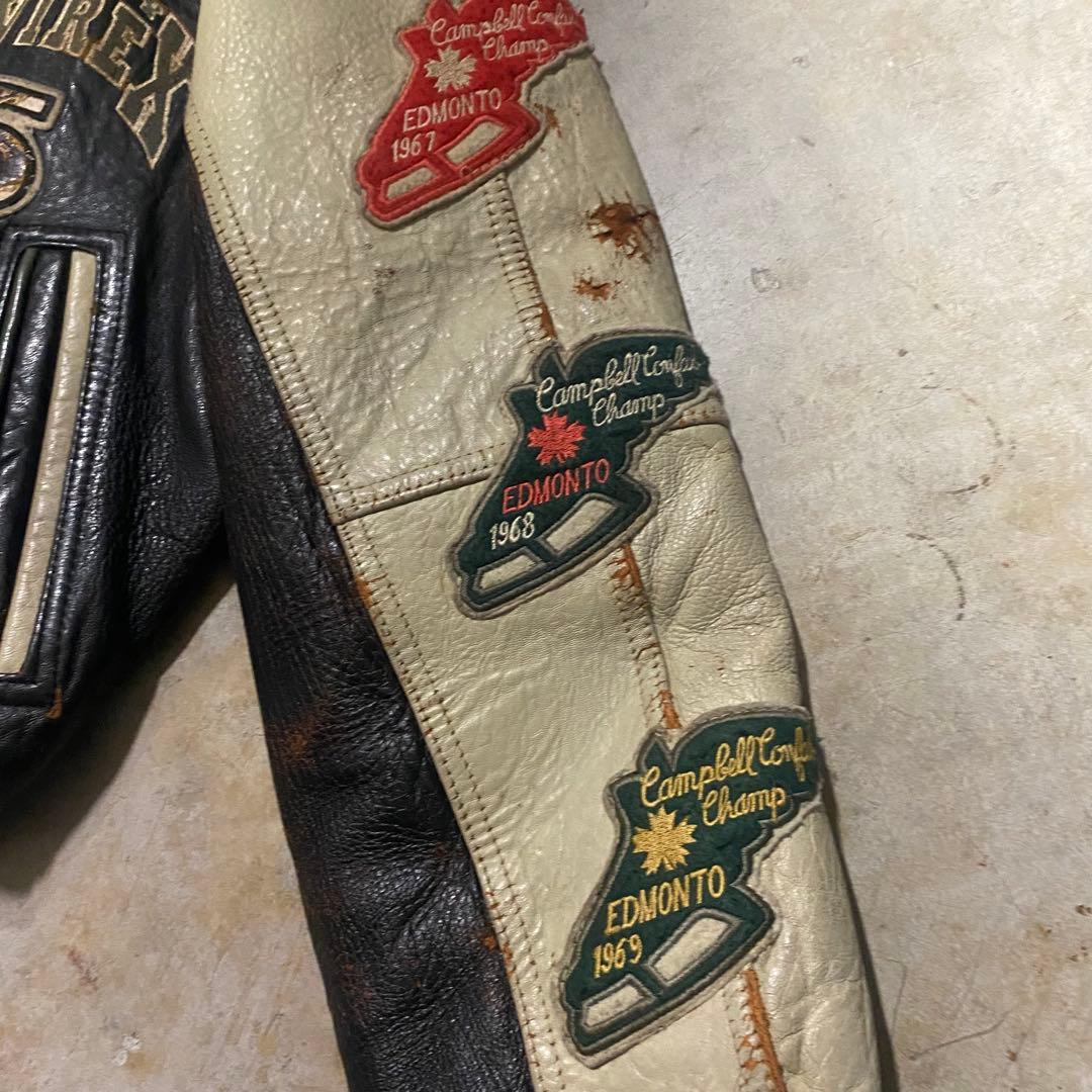 70's 80s avirex leather varsity jacket短丈