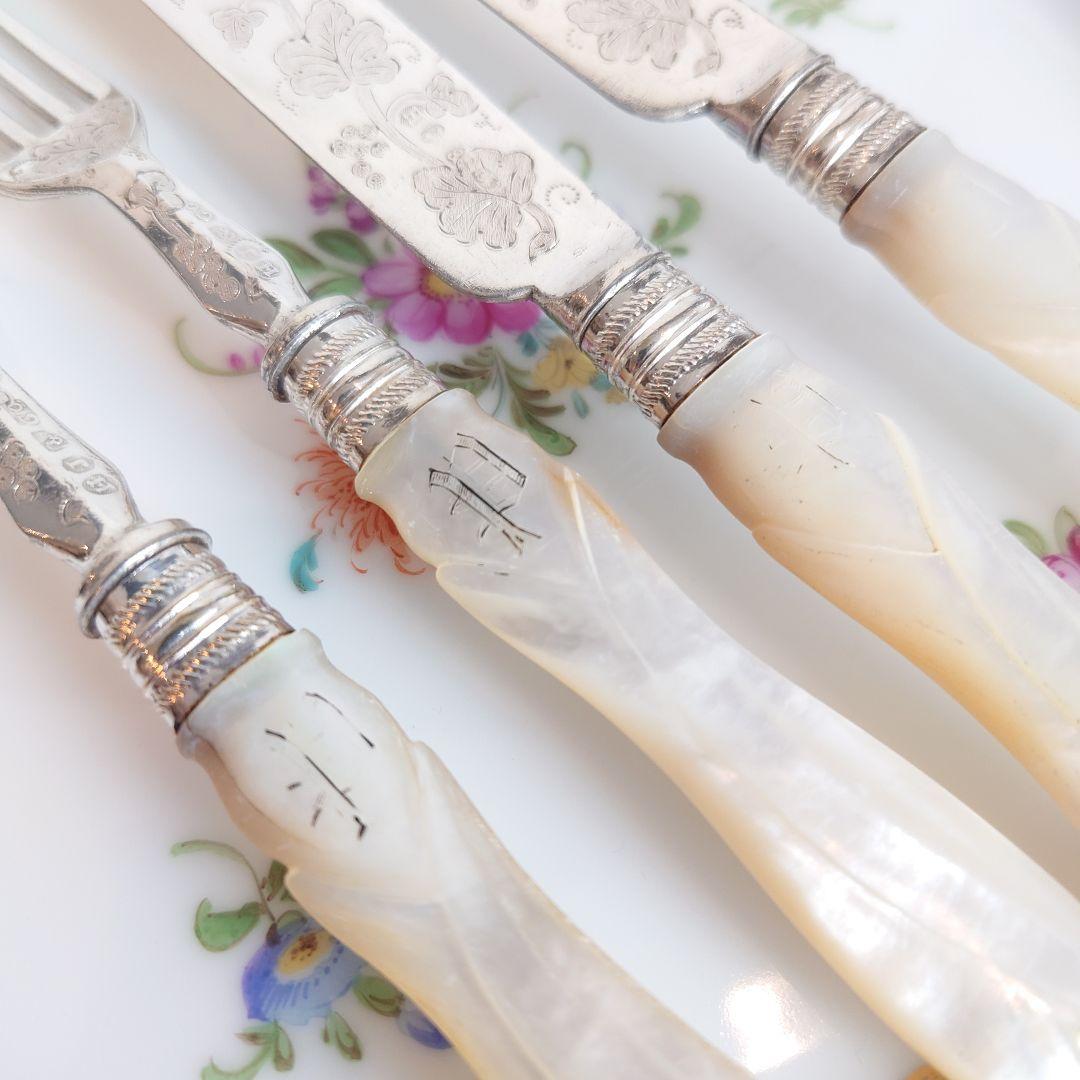 訳あり　白蝶貝　カトラリー　ナイフ　フォーク　マザーオブパール　アンティーク