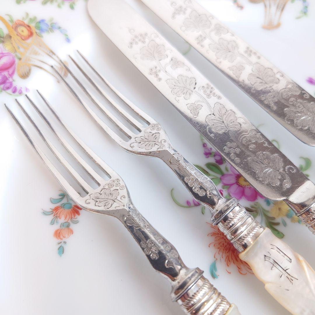 訳あり　白蝶貝　カトラリー　ナイフ　フォーク　マザーオブパール　アンティーク