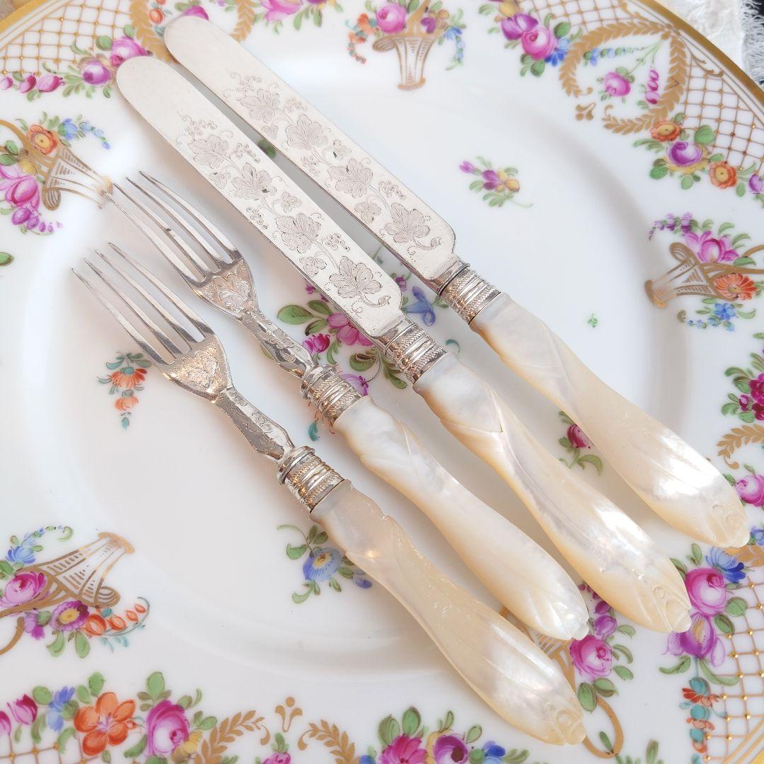 訳あり　白蝶貝　カトラリー　ナイフ　フォーク　マザーオブパール　アンティーク