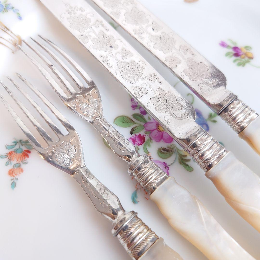 訳あり　白蝶貝　カトラリー　ナイフ　フォーク　マザーオブパール　アンティーク