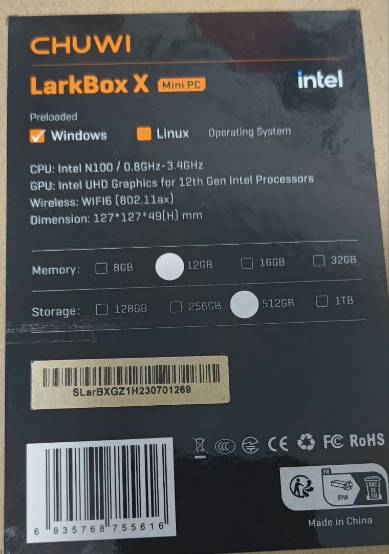 ミニPC CHUWI LarkBox X N100 12G+512GB