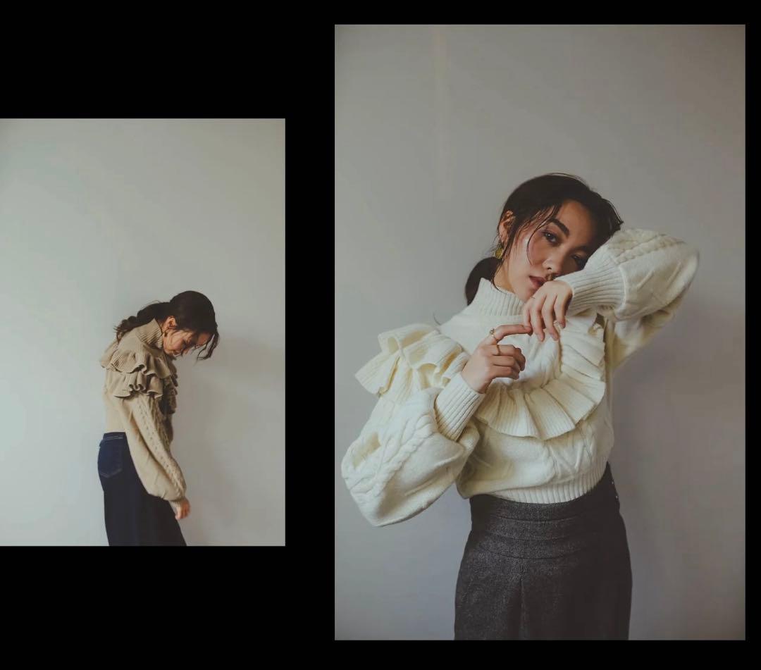 美品☆柴咲コウ☆MES VACANCES ミヴァコンス☆ケーブルフリルニット