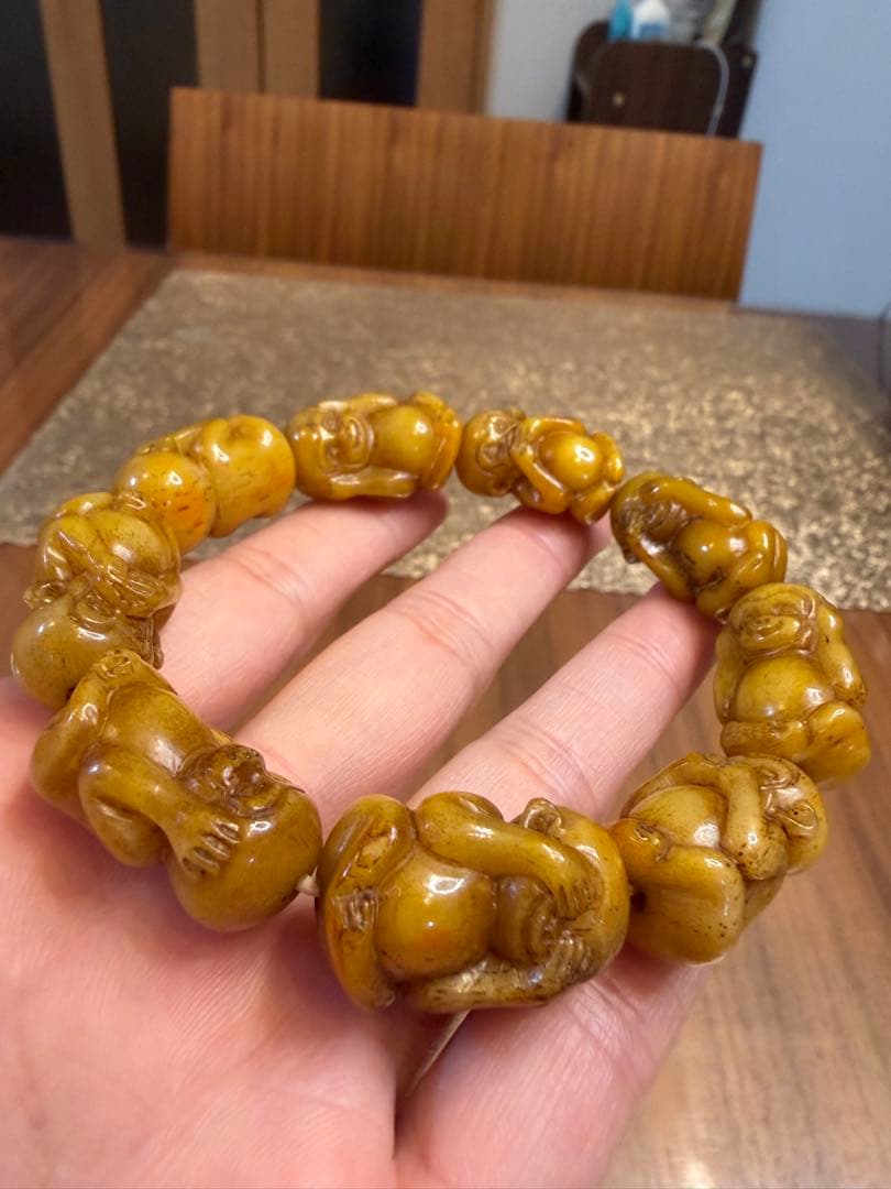 V-1065-2 文玩　天然ラクダ骨　猿彫り　ブレスレット　開運　お守り　魔除け