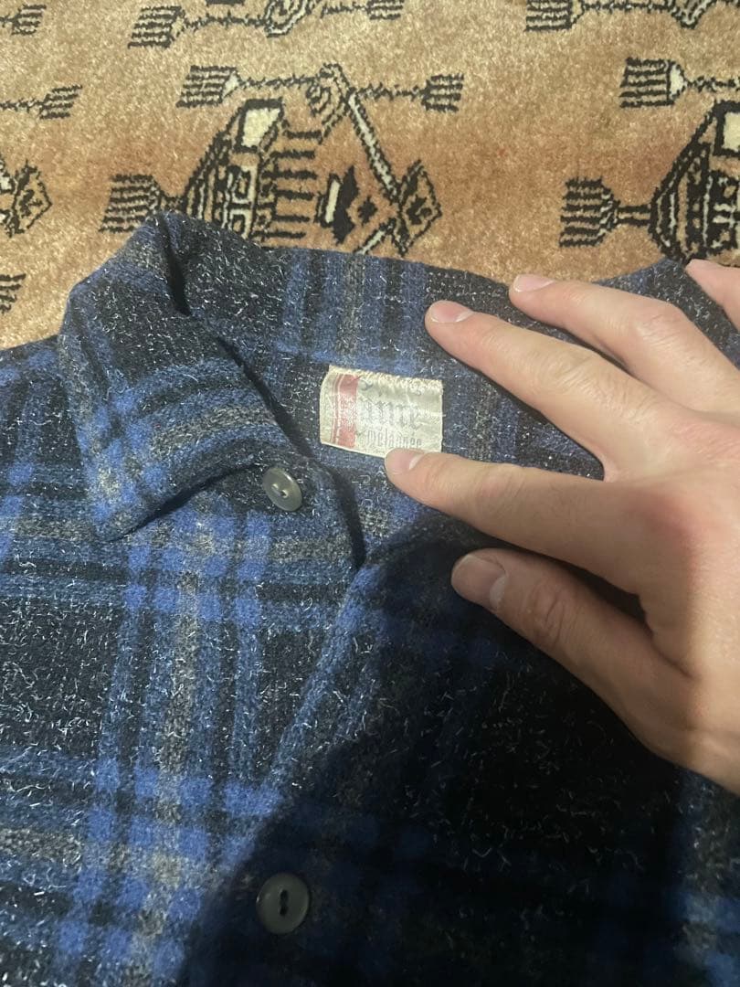 1960s フランス　ビンテージ　開襟　ウールシャツ　ボックス　希少