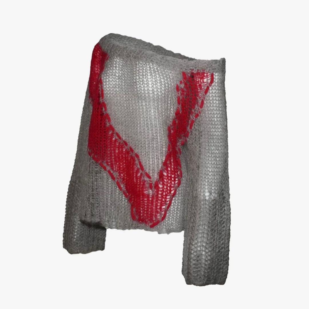 トップス theredthread S big symbol knit gray