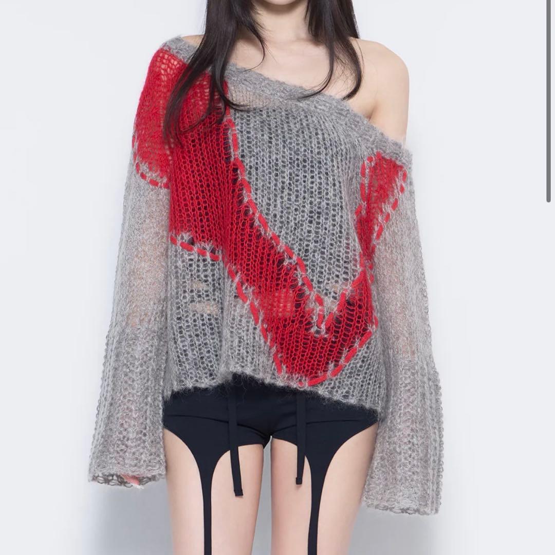 トップス theredthread S big symbol knit gray