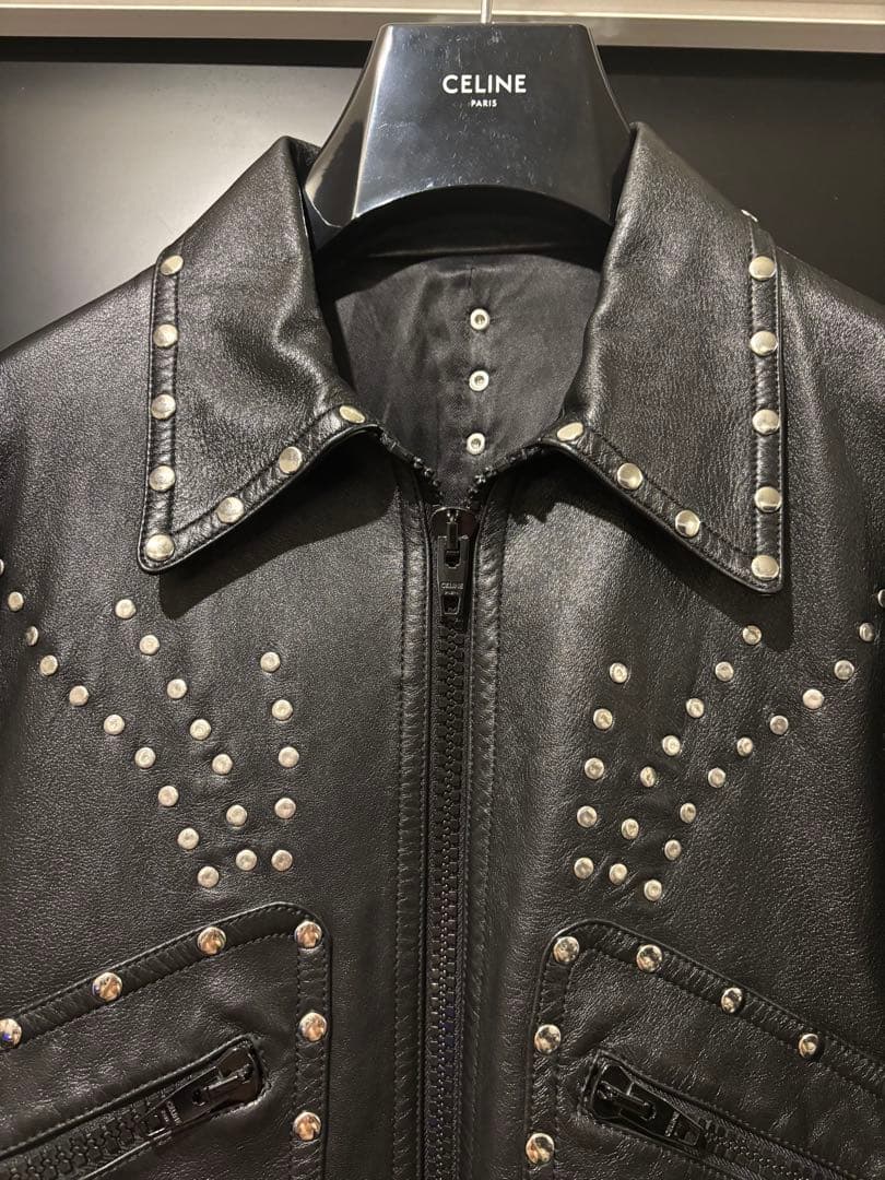 CELINE 2020AW エディ着 スタッズシングルレザージャケット 44