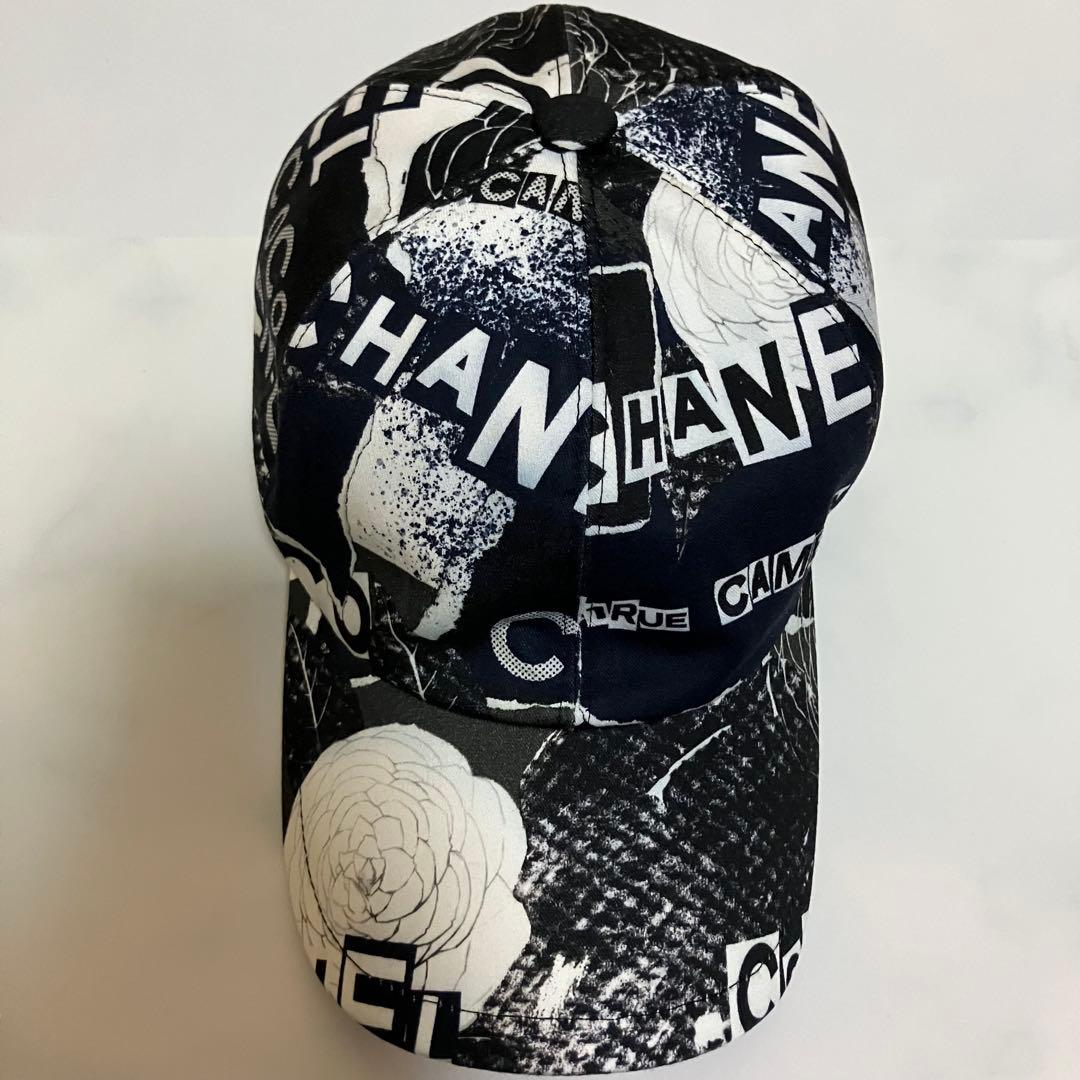 CHANEL シャネル ロゴ スナップボタン キャップ ネイビーブラック