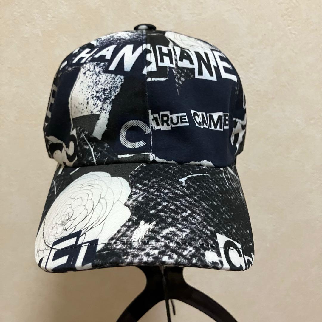 CHANEL シャネル ロゴ スナップボタン キャップ ネイビーブラック