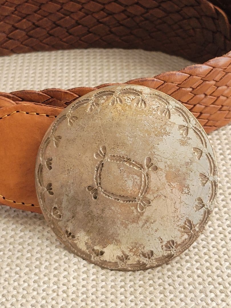 RALPH LAUREN シルバーバックル 本革 メッシュベルトレザー編み込み