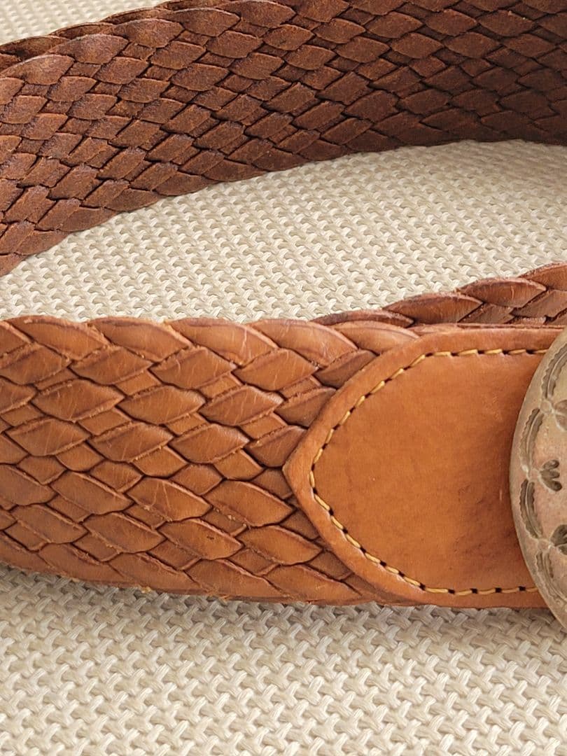 RALPH LAUREN シルバーバックル 本革 メッシュベルトレザー編み込み