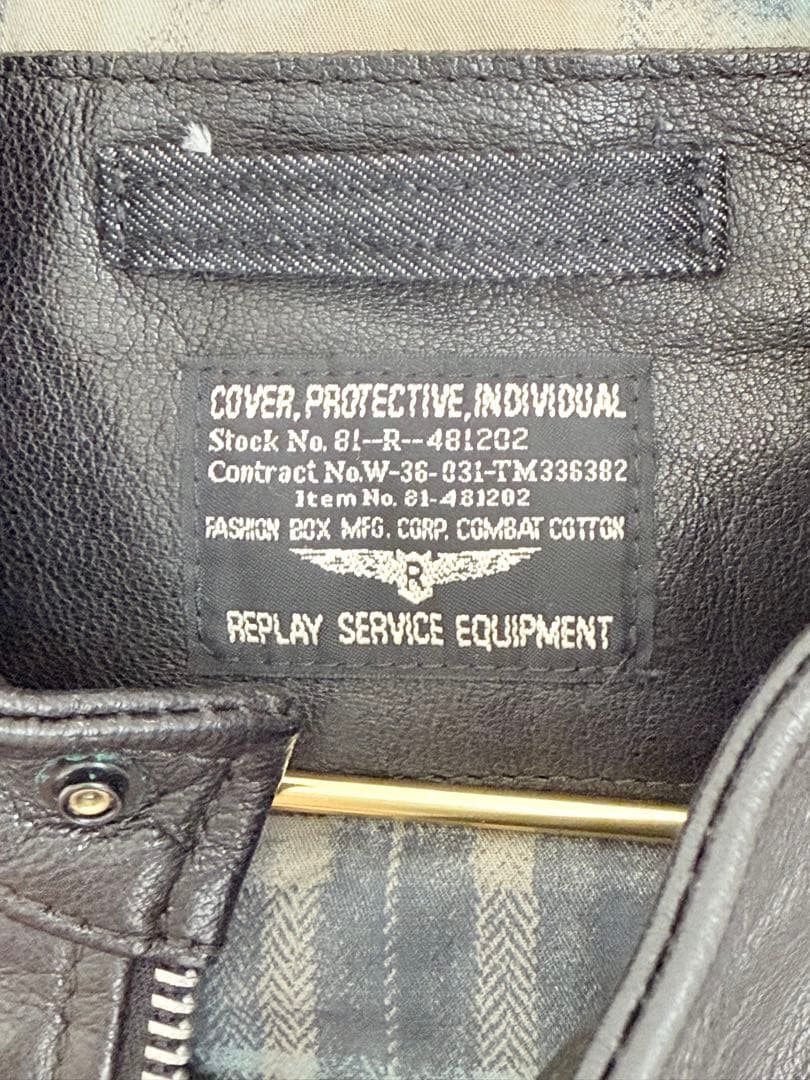 [REPLAY]リプレイ牛革ブラックシングルレザーライダースジャケット