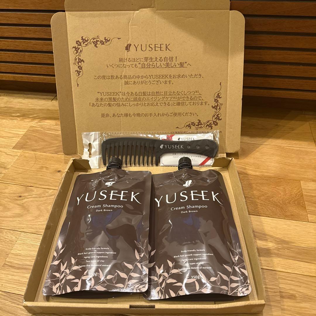 YUSEEK クリームシャンプー 350g 2本セットダークブラウン専用コーム付