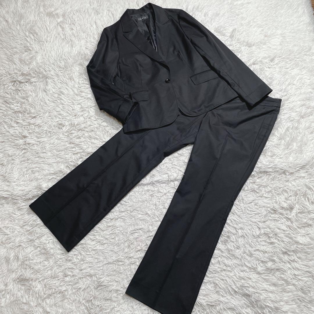 大きいサイズ　インディヴィ　パンツスーツ　セットアップ　ブラック　48
