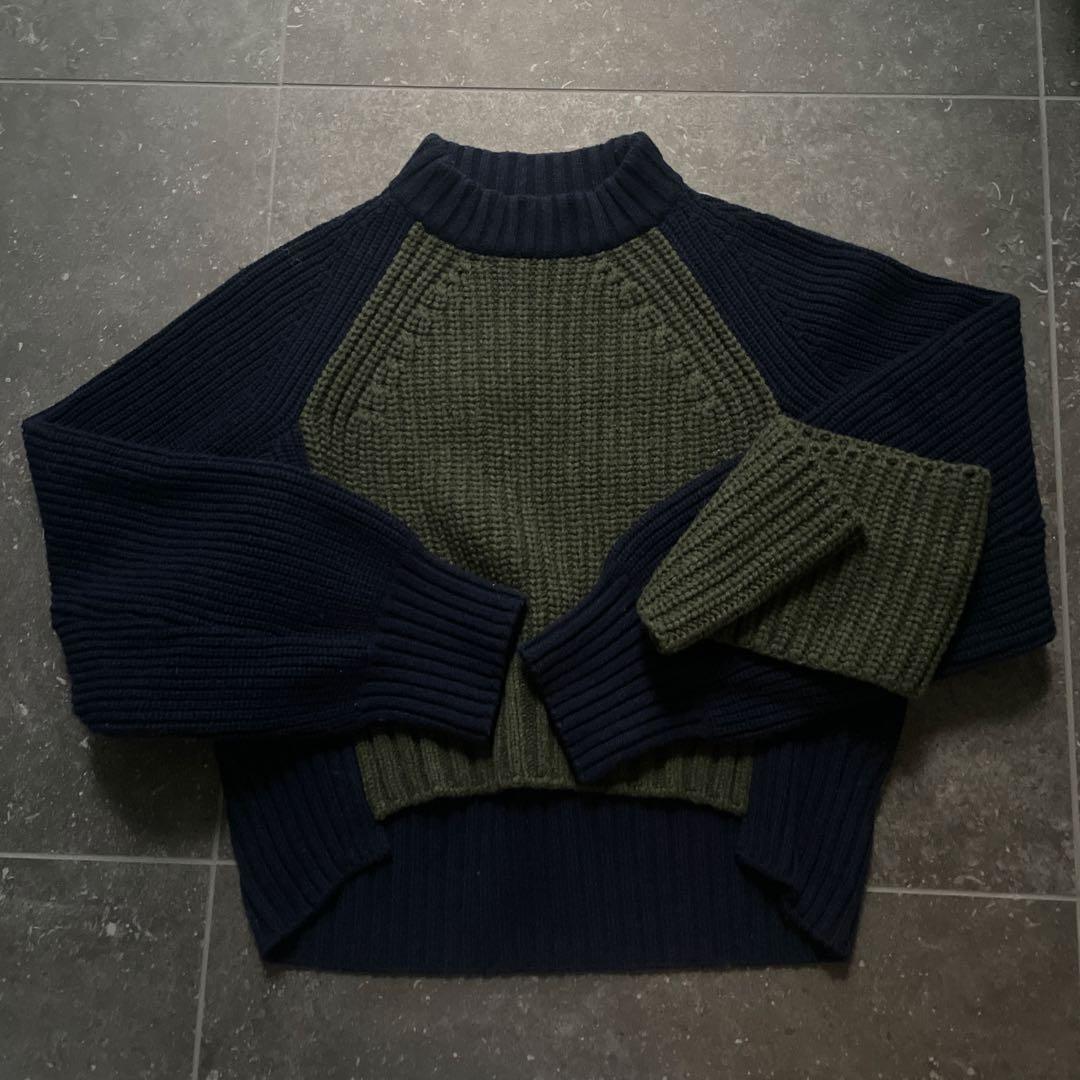 【最終値下げ】sacai 21aw ネイビー・オリーブ リブ編みニットセーター