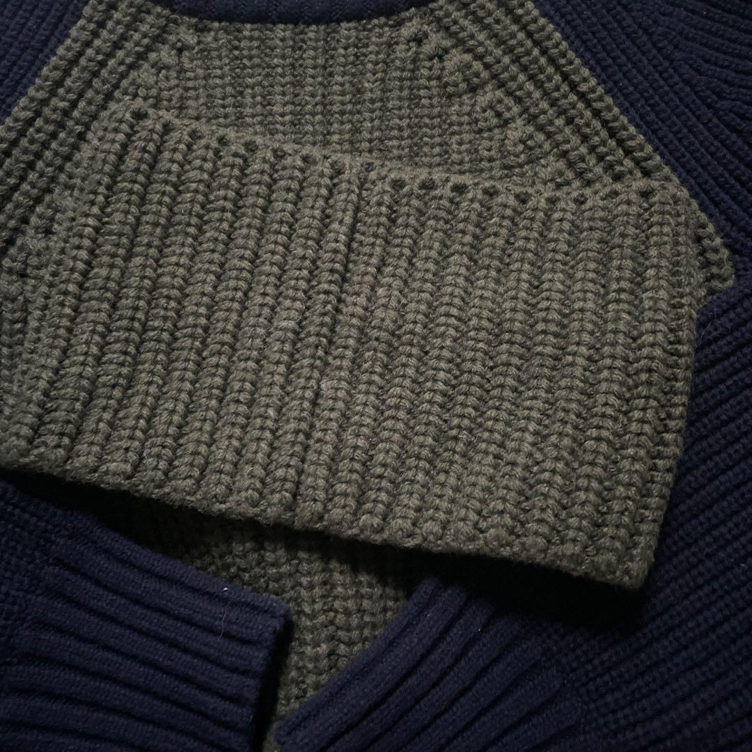 【最終値下げ】sacai 21aw ネイビー・オリーブ リブ編みニットセーター