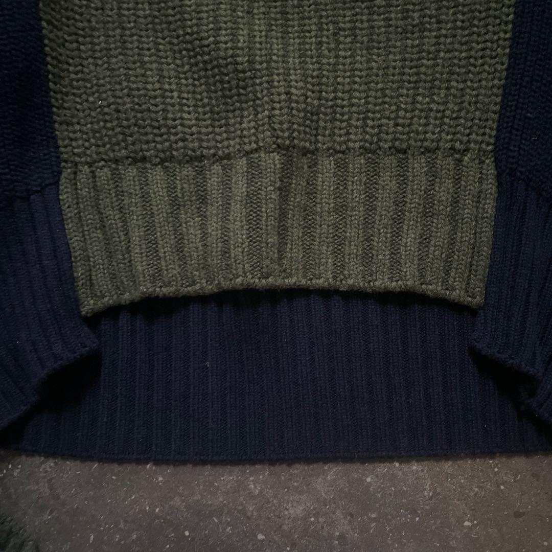 【最終値下げ】sacai 21aw ネイビー・オリーブ リブ編みニットセーター