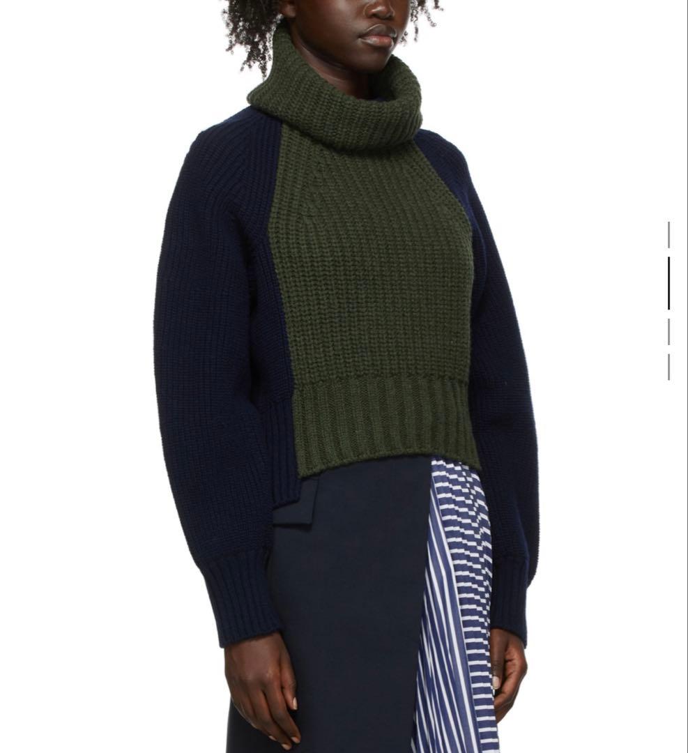 【最終値下げ】sacai 21aw ネイビー・オリーブ リブ編みニットセーター