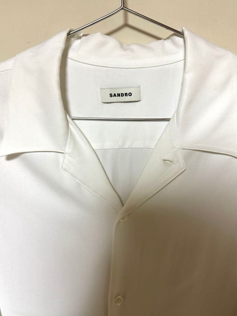 SANDRO PARIS ホワイト　オープンカラーシャツ　メンズL 美品