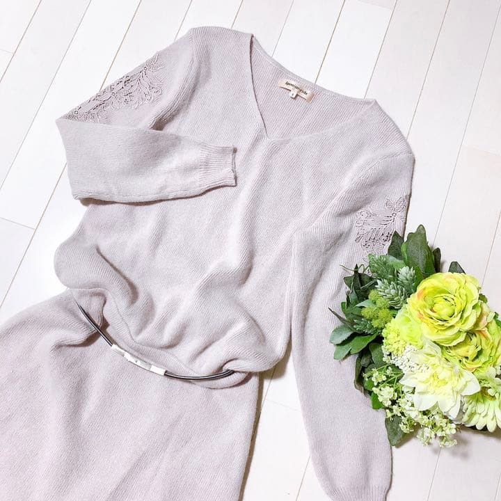 Apuweiser-riche❤︎袖刺繍アンゴラニットワンピース
