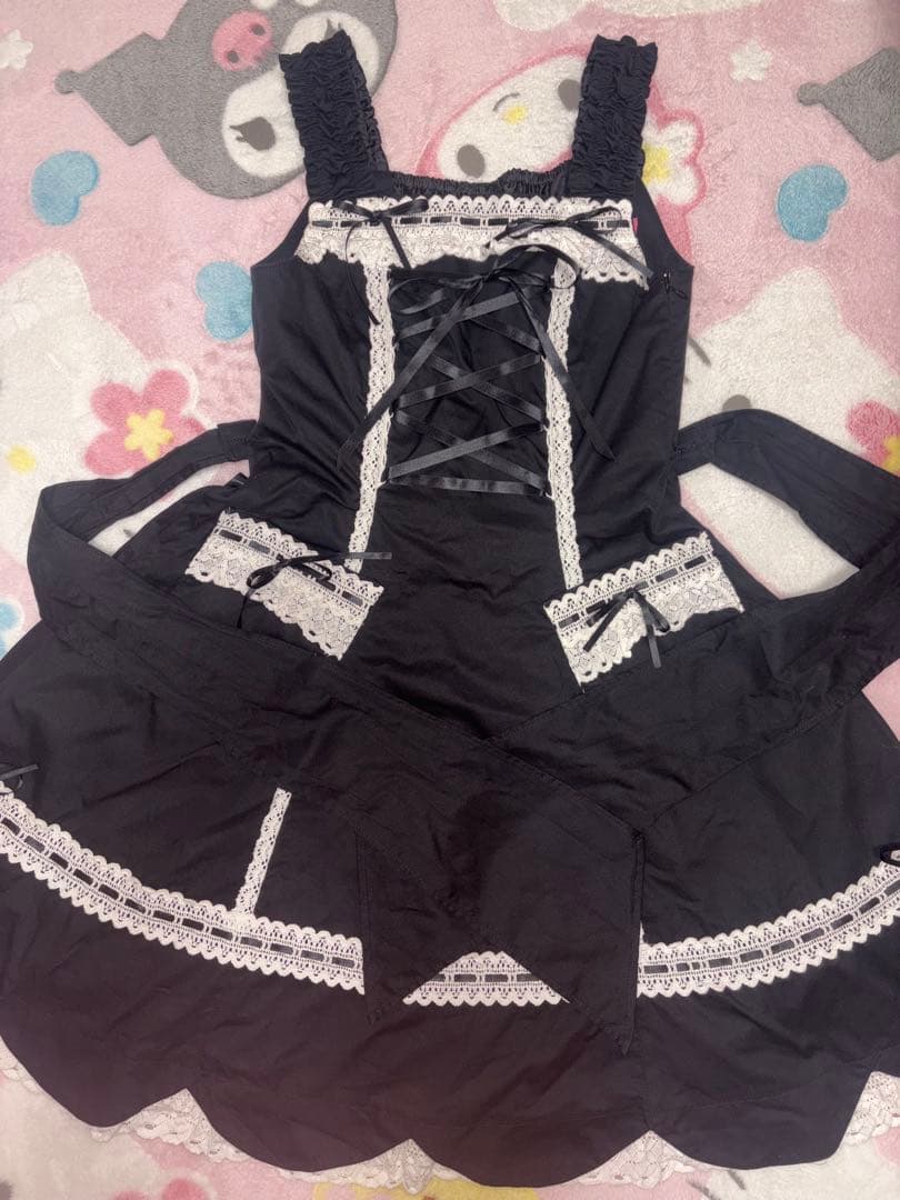 裾スカラップジャンパースカート 白 黒 ベイビーザスターズシャインブライト