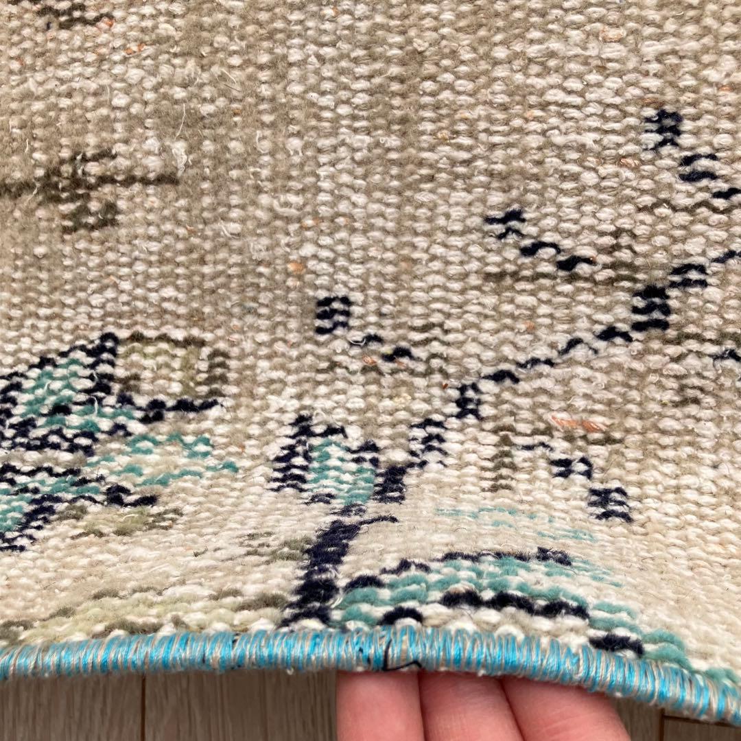 スカイブルー✳︎53×108✳︎額縁Design アイボリー　トルコヴィンテージラグ