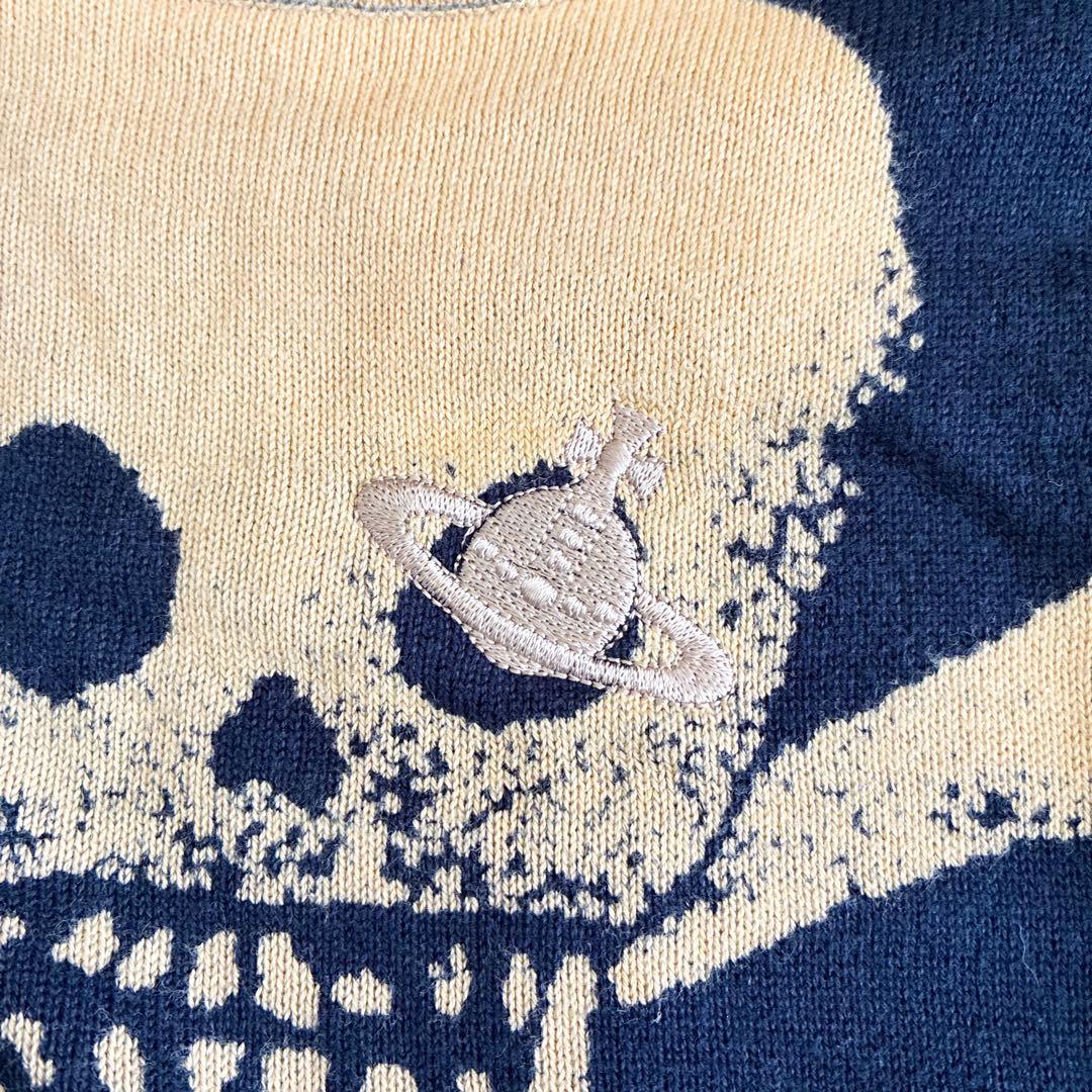【希少】ヴィヴィアンウエストウッド スカル×オーブ刺繍 ボーダー袖 ニット 紺