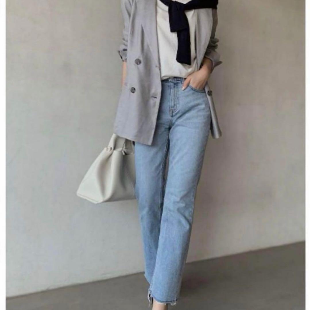 anuans セミフレアカットオフデニムパンツ