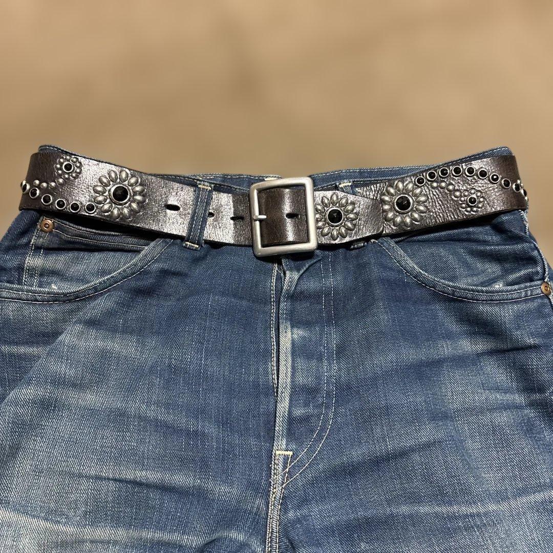 32inch HTC 希少　フラワースタッズベルト　ブラック　茶芯