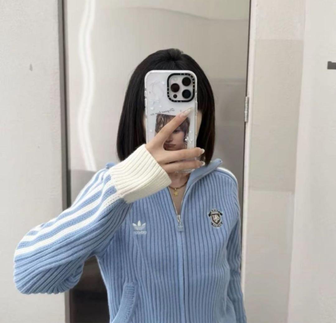 【新品】Adidas中国限定 カジュアル ニットセーター M ライトブルー