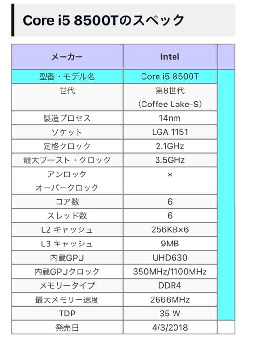 その他 Intel Core i5 8500T