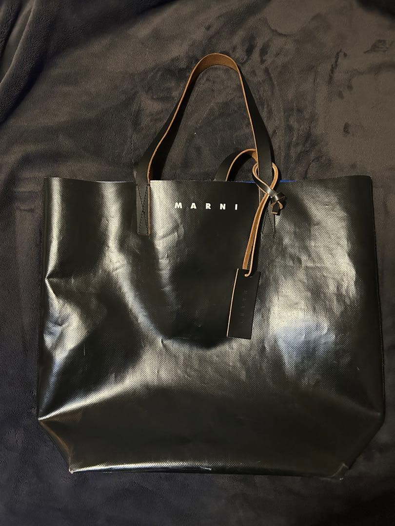 マルニ MARNI バイカラー トートバッグ PVC×レザー タグ付き 黒×青