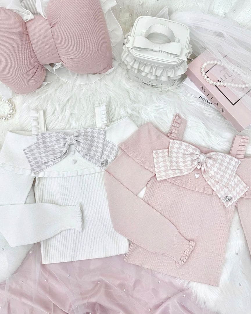 HONEYMEW ハニーミュウ ビッグリボンオフショルニットトップス Fサイズ