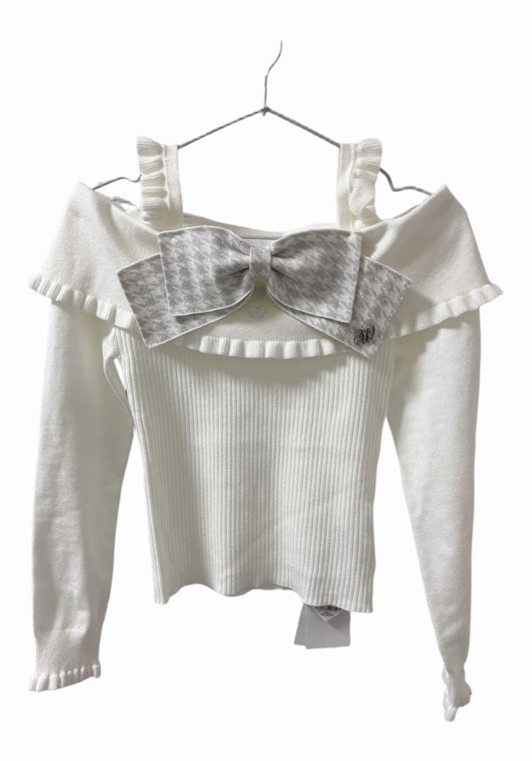 HONEYMEW ハニーミュウ ビッグリボンオフショルニットトップス Fサイズ