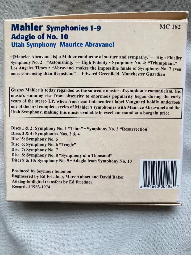 アブラヴァネル マーラー交響曲全集10CD ユタ交響楽団