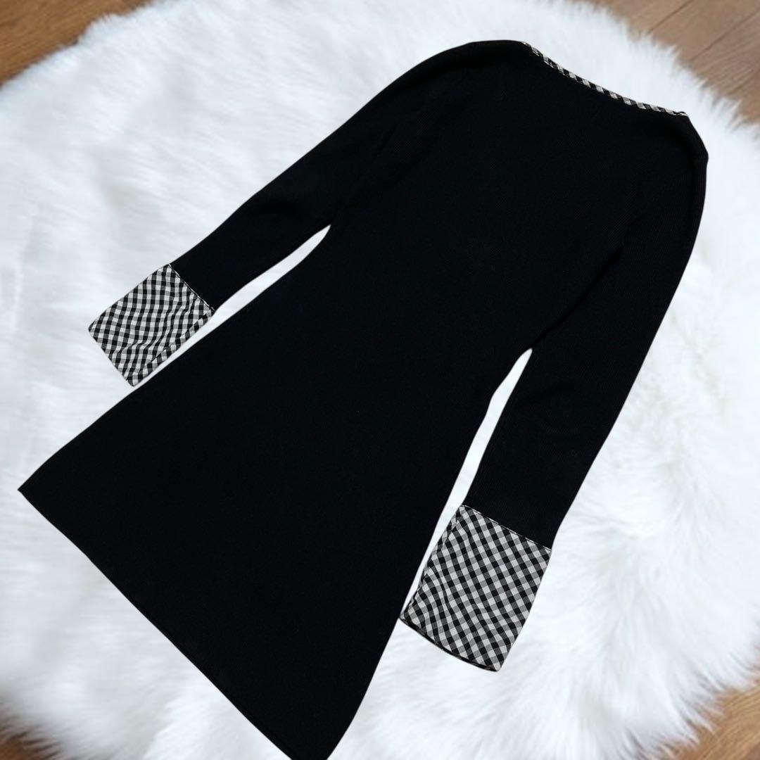 【大人気】ダーリッチ チェックリボンニットミニワンピース　黒