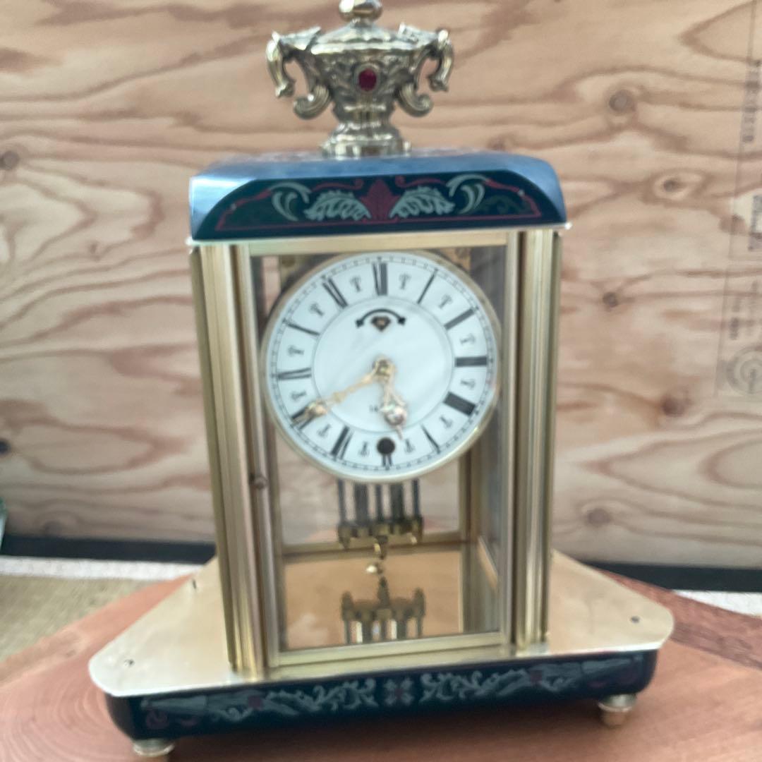 日本美術時計 Nマーク ステンドグラス風　ゼンマイ振り子式置時計 4面ガラス