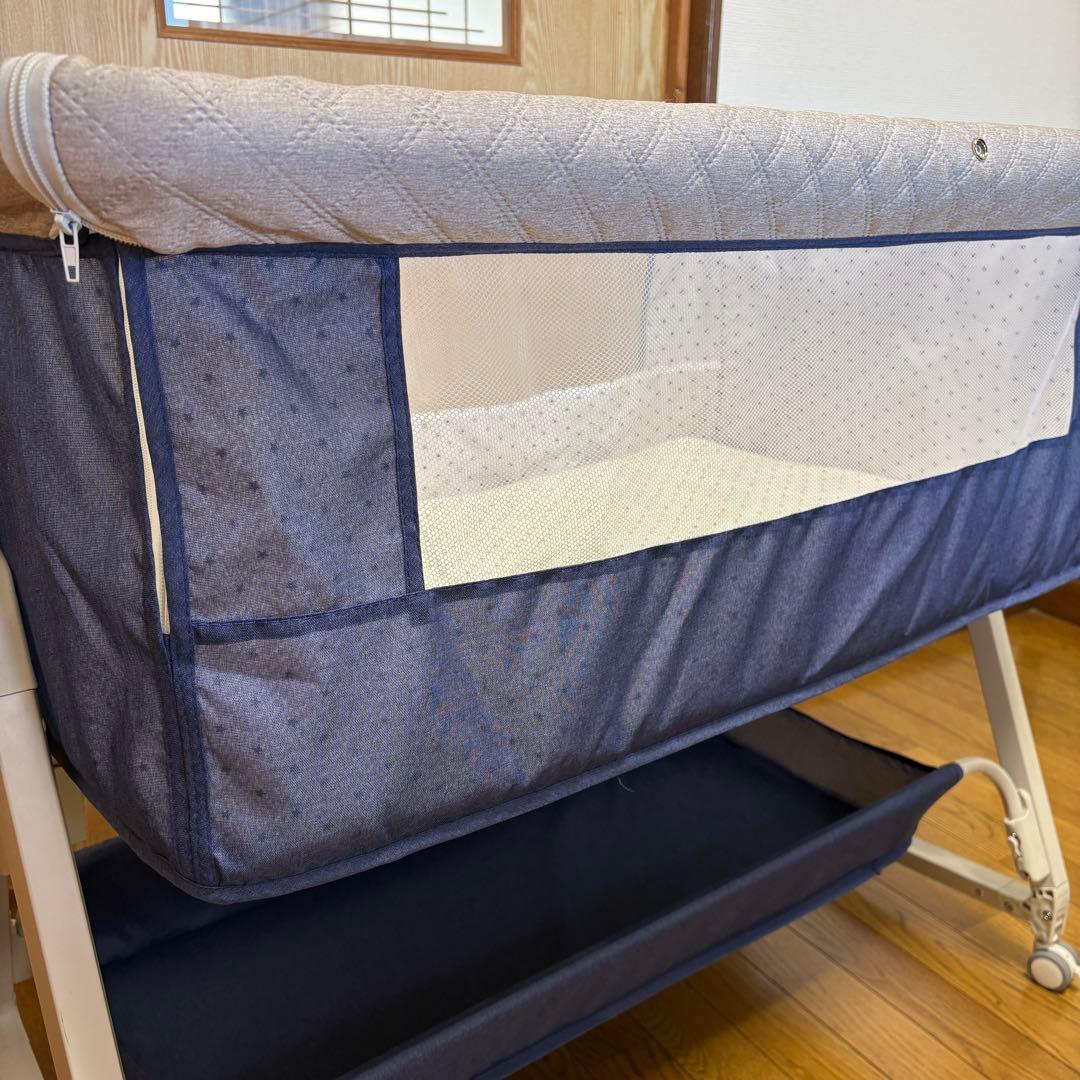 ベビーベッド 添い寝 高さ6段階 蚊帳 キャスタ 収納・持運びバッグ付 簡単組立