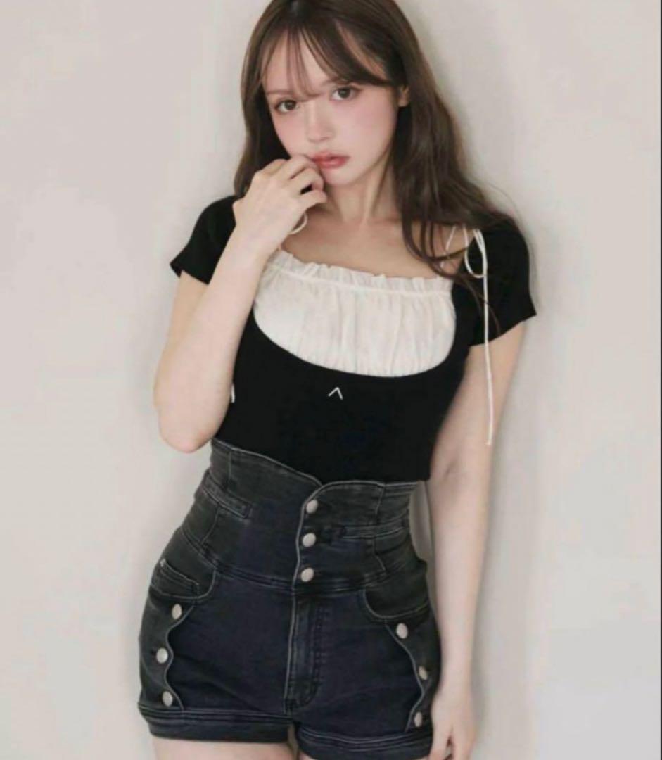 トップス andmary Mew frill tops black