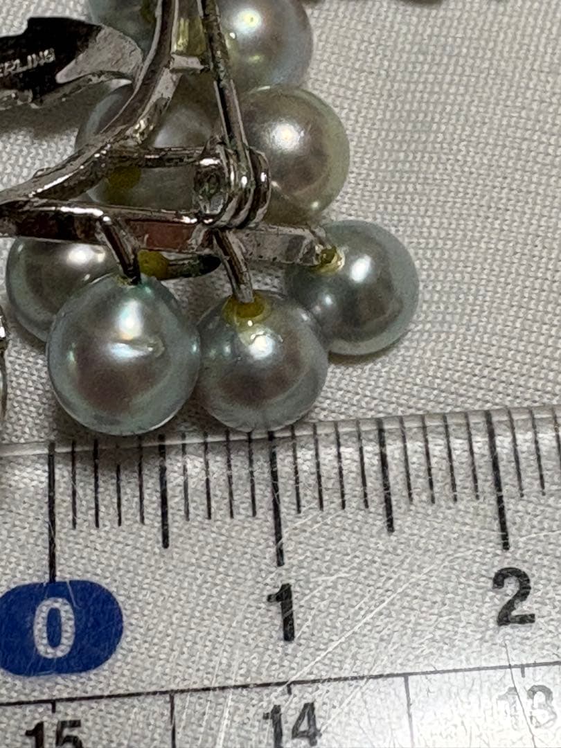 ぶどうモチーフ あこや真珠 ブローチ STERLING刻印 フォーマル