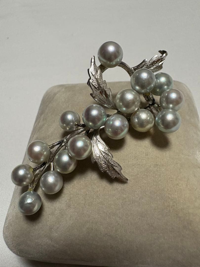 ぶどうモチーフ あこや真珠 ブローチ STERLING刻印 フォーマル